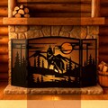 Wolf Fireplace Screen – Rustic Lodge Mesh 3 Panel – Howling Wolf Scene – Personalized Option – Free Shipping