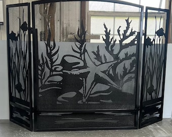 Personalized Or Not Personalized Underwater Ocean Scene, Black, Mesh, Fireplace Screen - Fits Standard Size Fireplace - Free Shipping