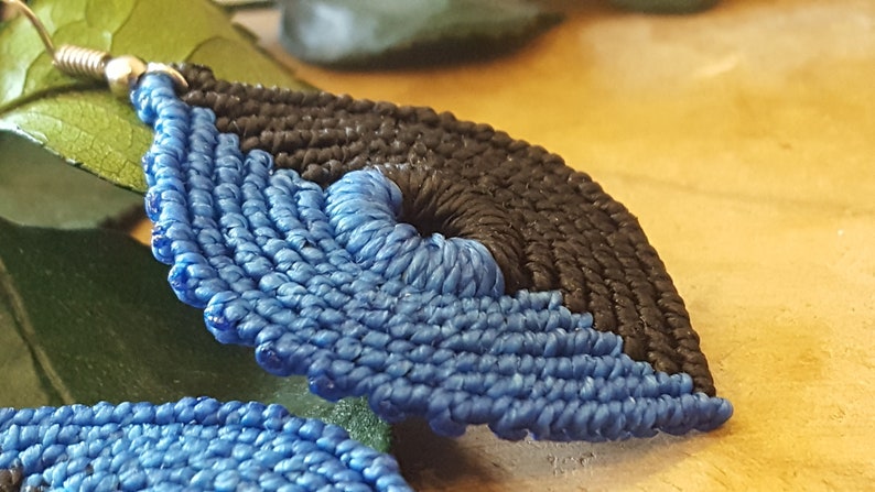 OnlyMacram\u00e9 shop two-tone black and blue Earrings in macram\u00e9