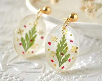 Resin Earring, Christmas Theme Earring, Christmas Tree Jewelry, Christmas Dangle Earrings, Holiday Gift Earrings, 14 Gold Filled