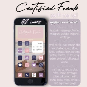 40+ Symbole | Zertifizierter Freak | IOS 14 APP Icons Pack | Rosa lila Icons