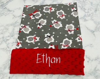 Funda de almohada de osos polares de Navidad de franela/funda de almohada personalizada/bordado/regalos de Navidad-regalos de Navidad para niños o niñas