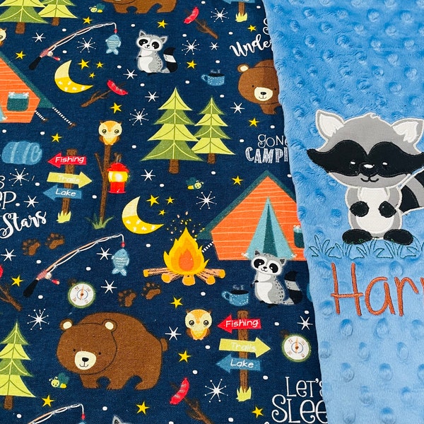 Personalized Baby Blanket/Embroidered Raccoon Blanket/Newborn Boy gift/Baby Shower Gift/ Minky/ Flannel Baby Blanket/Boys Birthday Gift/