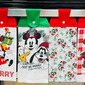 Christmas,Mickey or Minnie Mouse  hanging Kitchen towel/Mickey or Minnie Mouse Christmas kitchen towels/ kitchen linens, Kitchen decor.