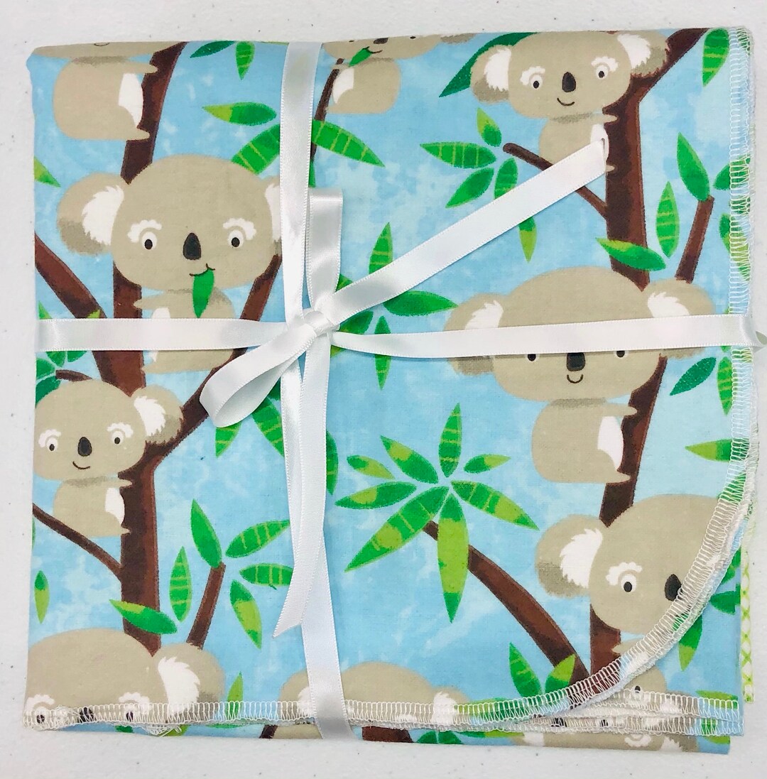 Set of Two Flannel Receiving Blanket With Smiling Koala Bears/baby