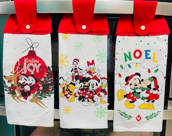 Christmas, Mickey, Minnie and Friends hanging Kitchen towel/Christmas kitchen towels/ kitchen linens, Kitchen decor.