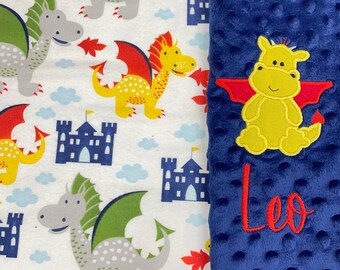 Dragon Baby Blanket, Personalized Baby Blanket,Minky/ Flannel Baby Blanket,Boys Baby Blanket,Birthday Gift, Shower Gift.