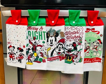 Christmas, Mickey, Minnie and Friends hanging Kitchen towel/Christmas kitchen towels/ kitchen linens, Kitchen decor.