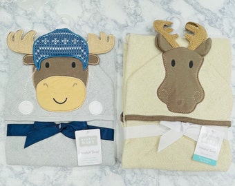 Toallas de baño con capucha personalizadas para bebés, toallas de baño con capucha para bebés, toallas de baño con capucha de animales, alces.