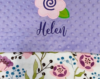 Manta floral para bebés/ manta floral con nombre/regalo floral para baby shower/regalo de cumpleaños de manta floral/personalizado/bordado.