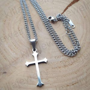Gothic cross necklace, silver cross pendant, curb chain, goth jewelry, punk necklace,  alternative, emo, women&#39;s jewellery,  mens necklace