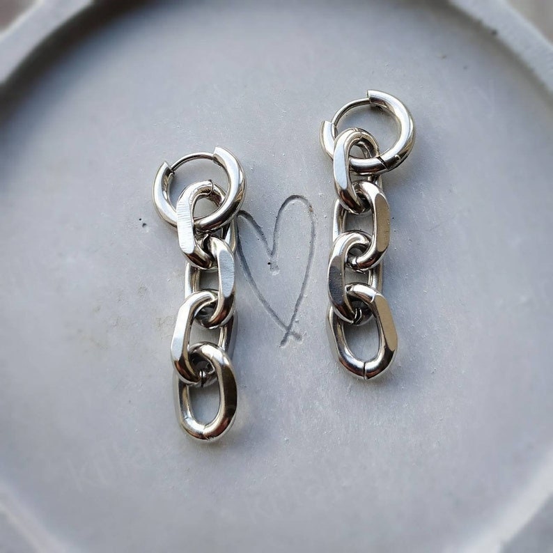 Chain earrings, chunky chain earrings, ear huggies, women's earrings, women's jewellery, Huggie hoop earrings, punk style earrings, grunge