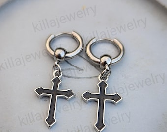 Black and silver gothic cross earrings