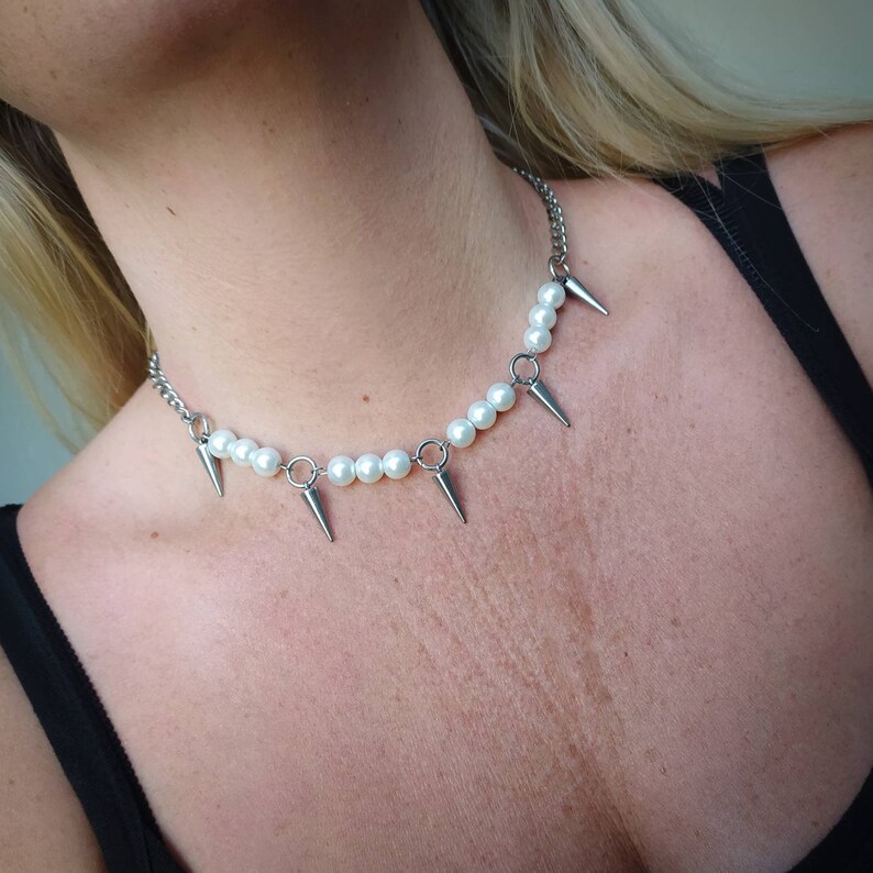 Pearl Spike Choker Necklace Punk Necklace Punk Jewellery Etsy