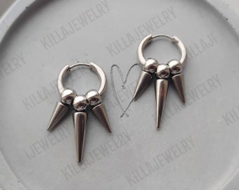 Pendientes de aro con pinchos de acero inoxidable: Joyería punk gótica