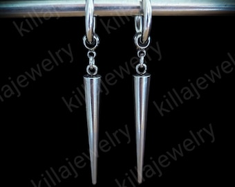 stainless steel spike huggie hoop earrings