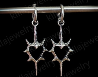 Spiked heart huggie hoop earrings