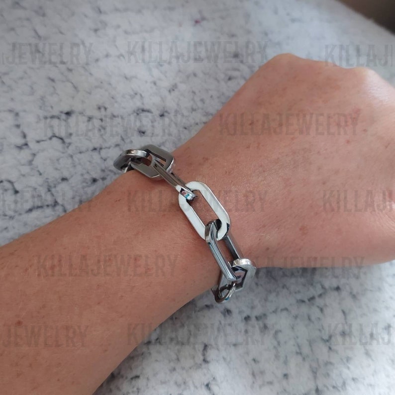 Chunky Chain Bracelet, Thick Silver Chain, Punk Bracelet Punk Jewelry, Mens Bracelet, Womens Jewelry, Super Chunky Chain, Paperclip Chain - Etsy Chunky Chain Bracelet, Thick Silver Chain, Punk Bracelet Punk Jewelry, Mens Bracelet, Womens Jewelry, Super Chunky Chain, Paperclip Chain - Etsy
