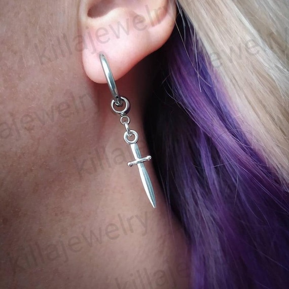 Orecchini A Spada Lunghi Gotici | Gioielli Punk Argento Per Donne | Regalo Unico E Originale - 2