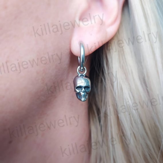 Orecchini Teschio In Argento 925, Scheletrini Rosa Stile Gotico, Gioielli Ipoallergenici, Regalo Originale Per Halloween Per Lei E Per Lui - 5