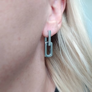 Chunky silver earrings, chunky silver chain link earrings, geometric earrings, rectangular hoop earrings, women's earrings, paperclip chain image 2