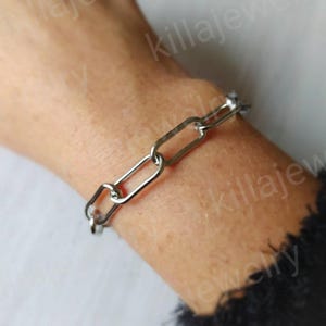 Paperclip chain bracelet, chunky chain, silver chain bracelet, gifts for her, women&#39;s bracelet, stainless steel chain bracelet, self gift