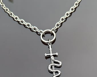 Gothic sword and snake pendant necklace
