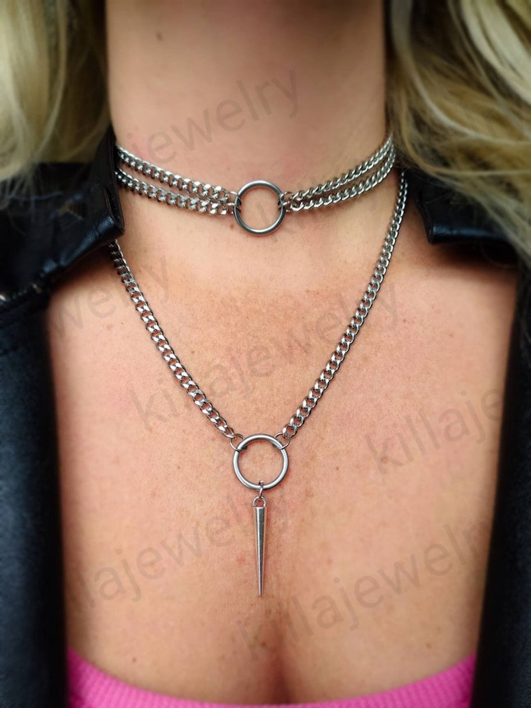 Buy Silver Choker Necklace With Stone Studded Geometric