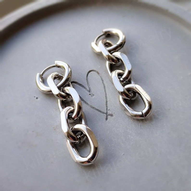 Chain earrings, chunky chain earrings, ear huggies, women's earrings, women's jewellery, Huggie hoop earrings, punk style earrings, grunge
