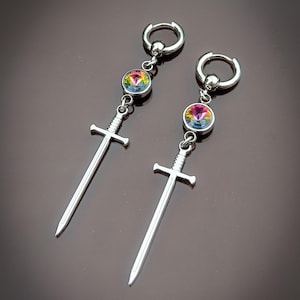 Gothic sword gem earrings