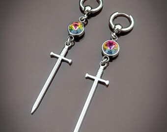 Gothic sword gem earrings
