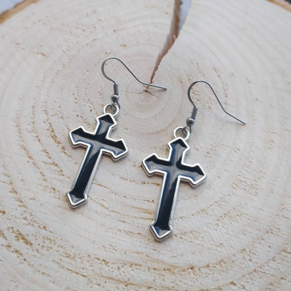 Black Cross Earrings Gothic Cross Goth Earrings punk Jewellery