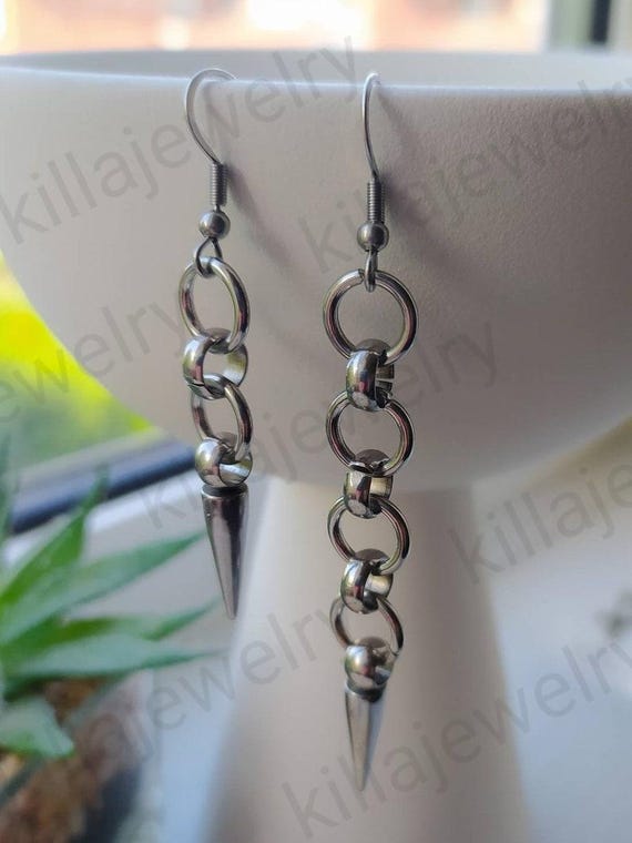 Asymmetric Spike Chain Earrings: Stainless Steel Punk Jewelry
