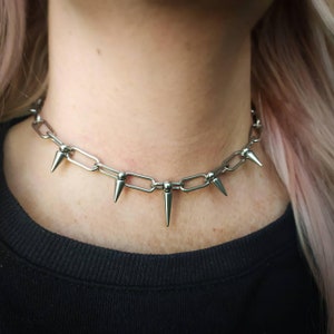 Spike chain choker necklace, gothic jewelry, spike necklace, paperclip chain, stainless steel, punk necklace, punk jewellery, grunge, emo