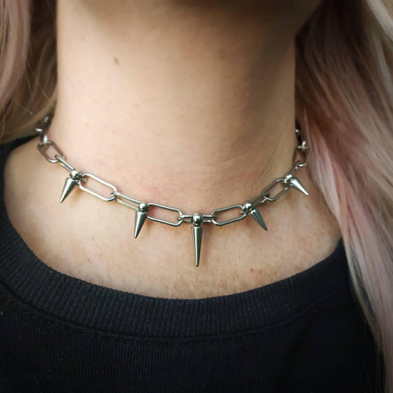 Spike chain choker necklace, gothic jewelry, spike necklace, paperclip  chain, stainless steel, punk necklace, punk jewellery, grunge, emo