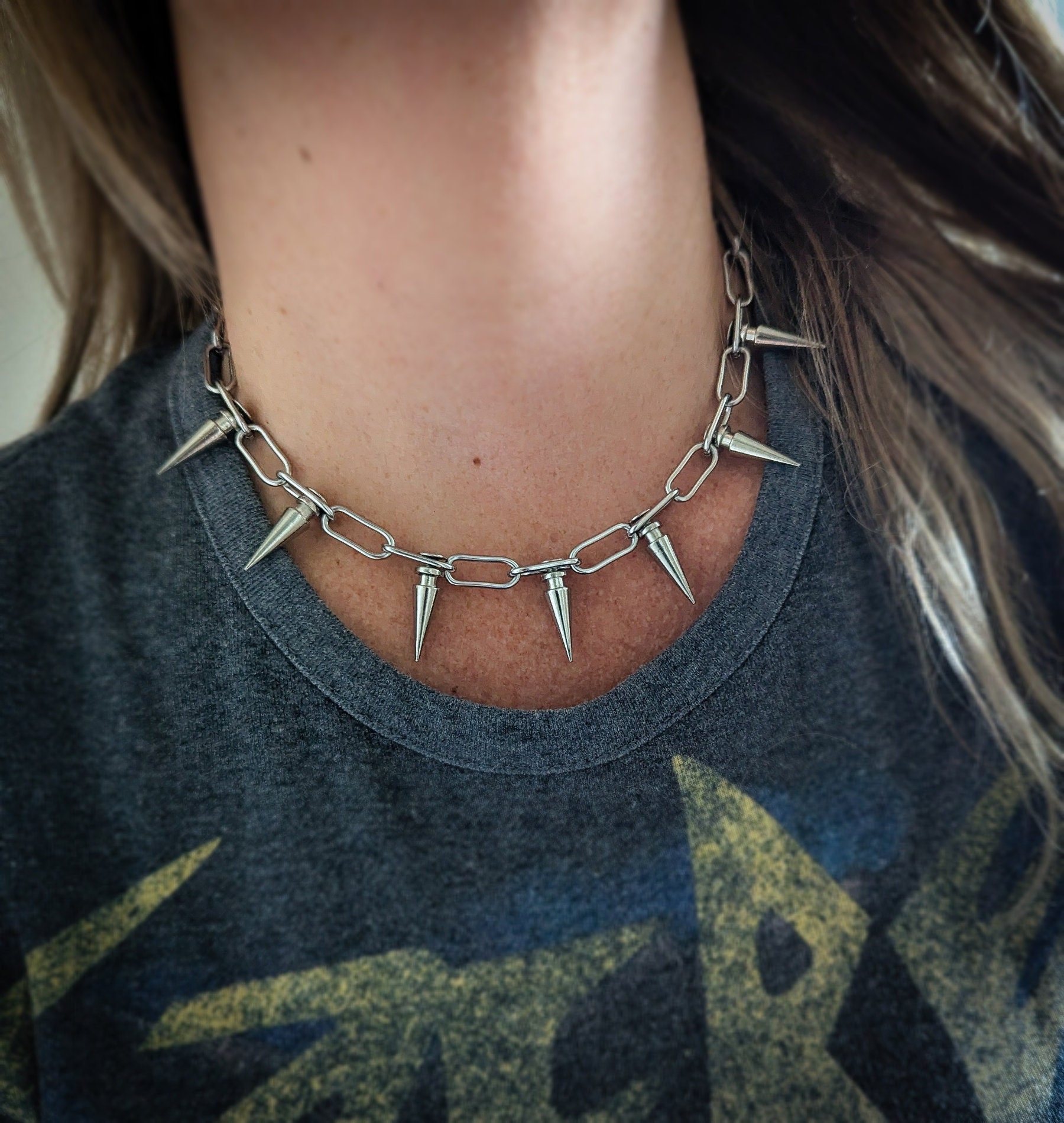 Spike chain choker necklace, gothic jewelry, spike necklace, paperclip  chain, stainless steel, punk necklace, punk jewellery, grunge, emo