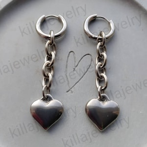 Herz Ohrringe, Kettenohrringe, Huggie Creolen, Silberherz, Damen Ohrringe, Punk, Goth, Emo, Alternative, Geschenkideen