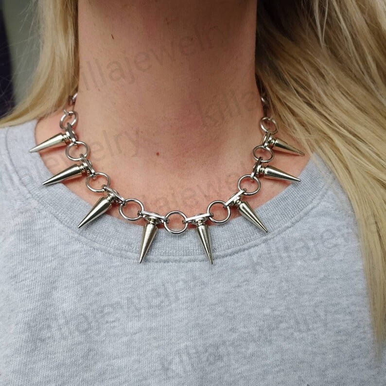 Silver Spike Punk Necklace: Stainless Steel Goth Choker - Etsy