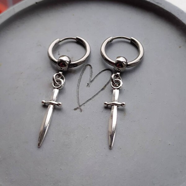 Sword earrings, dagger earrings,  silver sword,ens earrings,  women's jewellery, punk earrings,  goth jewelry, emo, alternative, huggie hoop