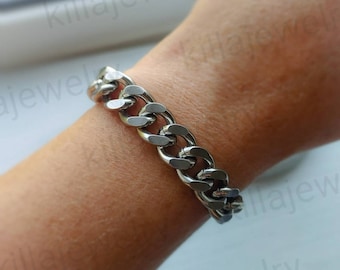 Chunky chain bracelet, thick curb chain bracelet, silver curb chain, men&#39;s bracelet, women&#39;s bracelet, stainless steel, punk jewellery