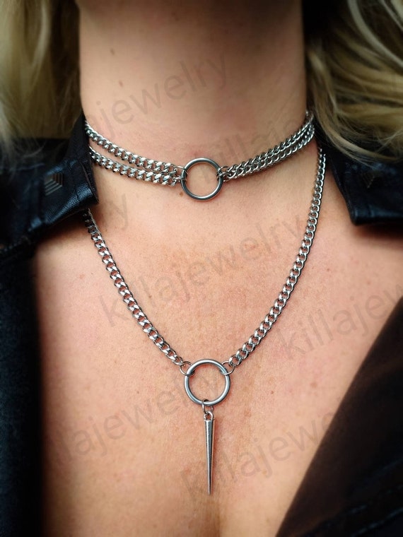 ネックレス・チョーカー Silver Coin/Round/Medallion & Circle Chain Necklace/Choker Multi Strand O Ring Choker Necklace in Silver, Multi Layer