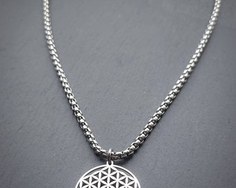 Flower of life sacred geometry pendant necklace in silver
