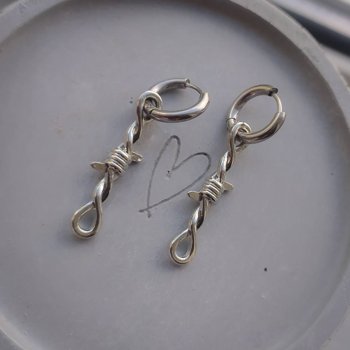 Barbed wire earrings, punk/gothic hoop earrings