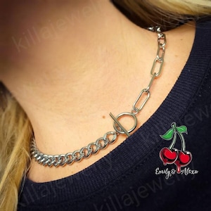 Stainless steel chain choker, chain necklace, chunky chain, paperclip chain, curb chain, Cuban link chain, women&#39;s necklaces, t bar choker
