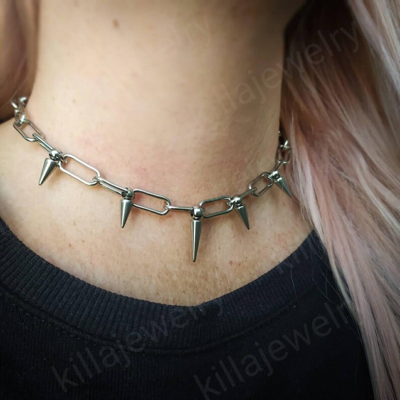 Spike Paperclip Chain Choker: Stainless Steel Punk Necklace - Etsy