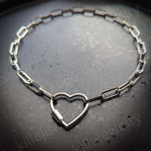 Heart carabiner paperclip chain necklace