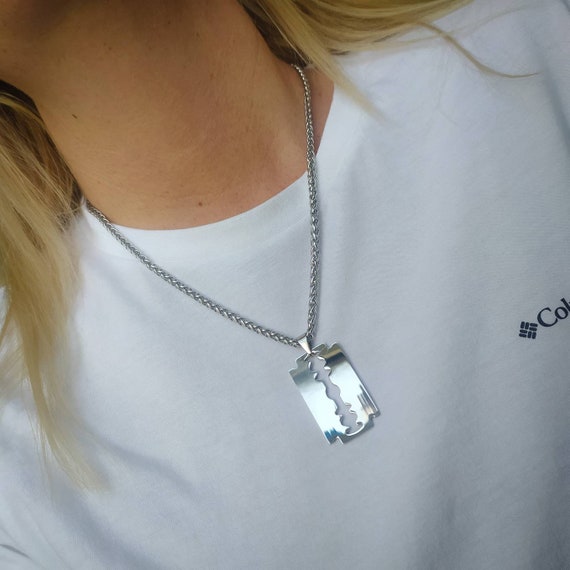 Stainless Steel Razor Blade Pendant Necklace: Punk Grunge Jewelry