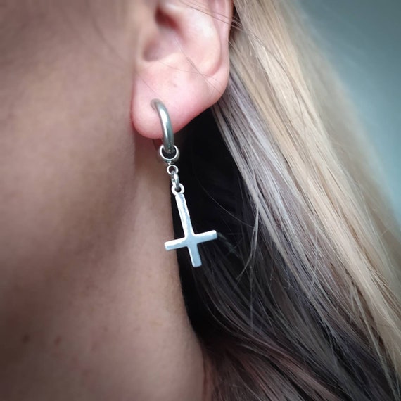 Inverted cross shop hoop earrings