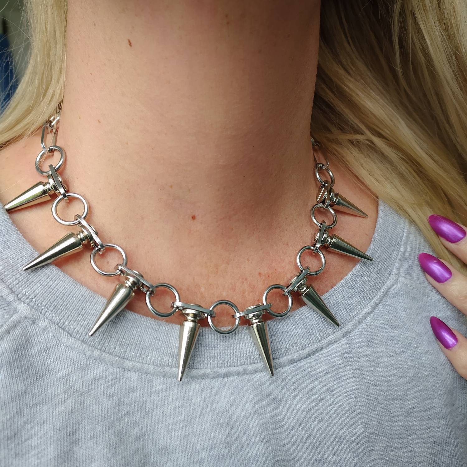 Spike chain choker necklace, gothic jewelry, spike necklace, paperclip  chain, stainless steel, punk necklace, punk jewellery, grunge, emo