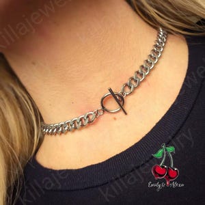Chain choker, t-bar necklace, toggle clasp choker, chunky chain choker, stainless steel, toggle bar necklace, curb chain, Cuban link chain